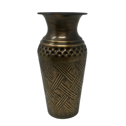 Small Cross Weave Vase-Antique Brass Finish