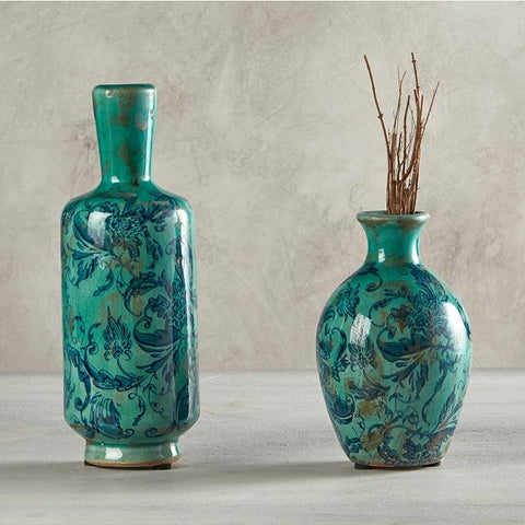 Blue Teal Large Ceramic Vase